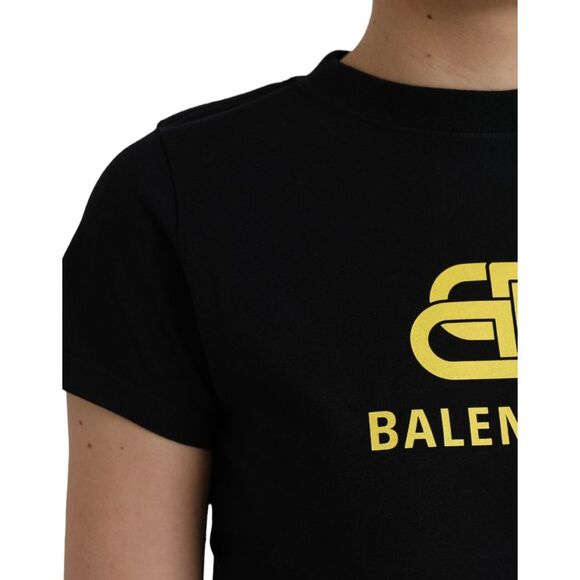 Balenciaga Black Cotton Logo Print Crew Neck Short Sleeves Women's T-shirt